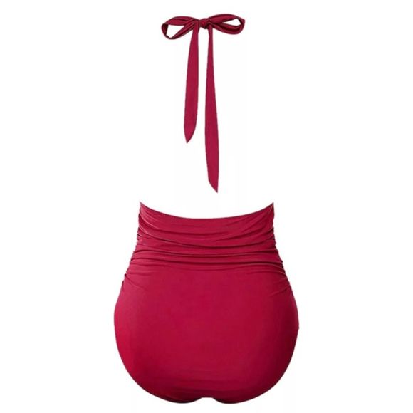 Cupshe Red Halter One Piece Swimsuit Tummy Control - Picture 5 of 7
